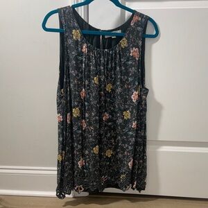 LOFT Floral Sleeveless Blouse - Black with Yellow and Pink 💐